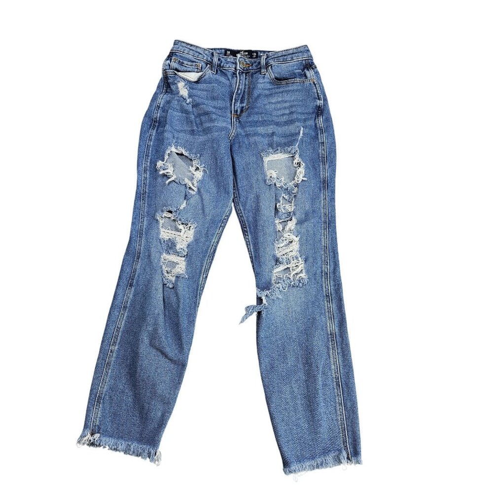 Hollister Curvy High Rise Mom Jeans Juniors 3R‎ Distressed Vintage Stretch Denim